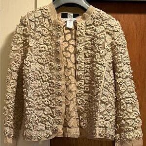 Oscar De La Renta Beige Textured Tulle  Princess-line Cardigan/Jacket Sz 6